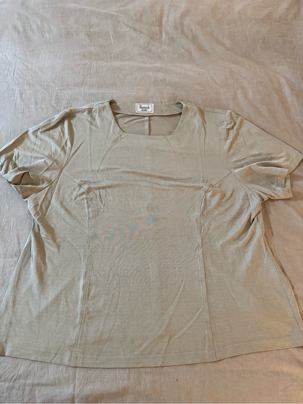 Vintage Harrods Almia Silk Blend Plus Size US 24 Square Neck Top in Beige